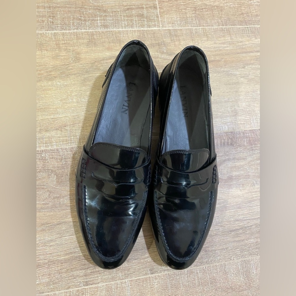Lanvin Black Gloss Patent Leather Slip-On Loafers